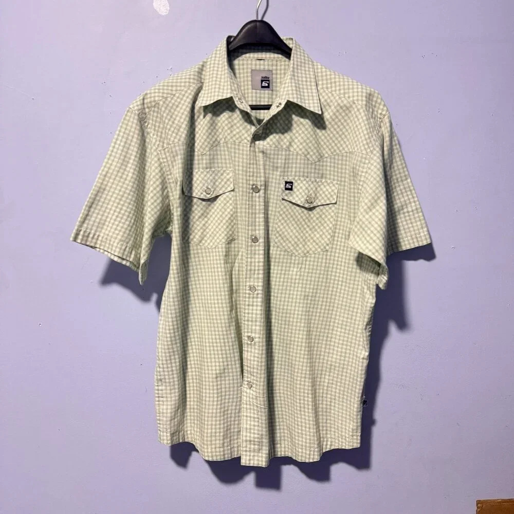 SALTY Shirt Western Short  Sleeve Pockets Pearl Snaps size large‎